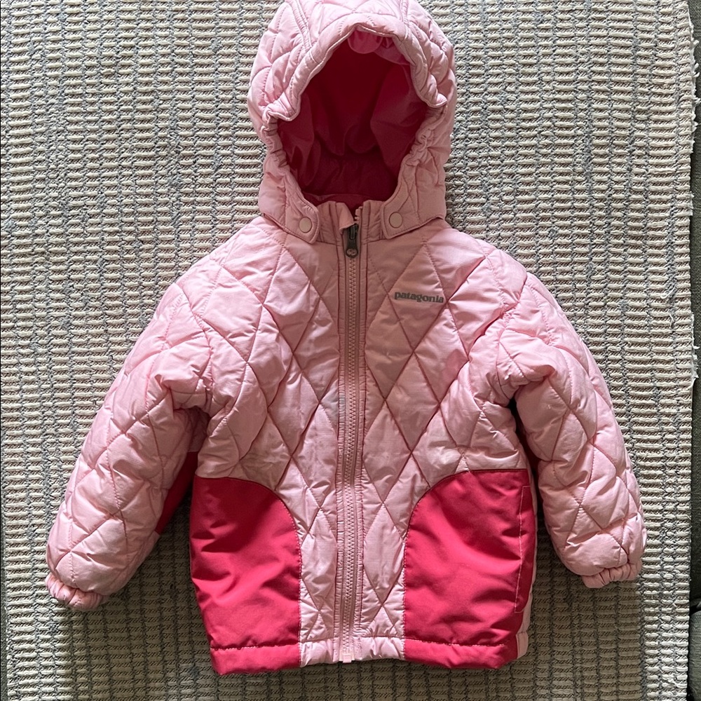 Patagonia Light Pink Quilted Jacket with Red Accents